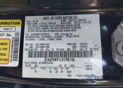 2020 Ford Fusion Titanium из США, поврежденный, VIN 3FA6P0K91LR198146